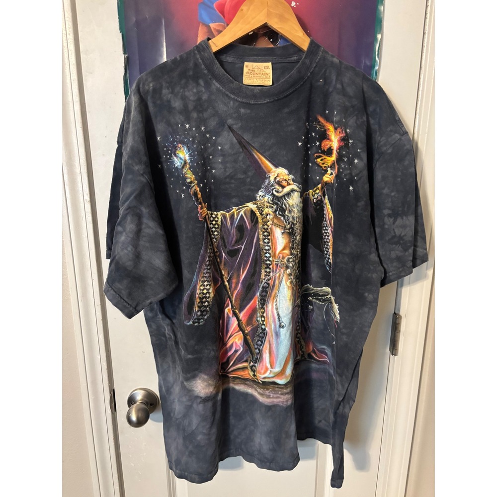 The Mountain Wizard rare T-Shirt XXL Blue Tie Dye Fantasy Sorcerer Tee